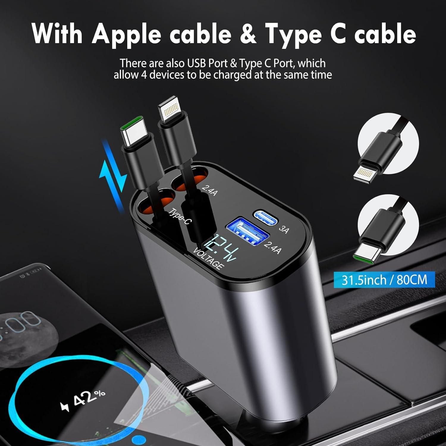 RetraCharge™ I 4-in-1 Retractable Car Charger